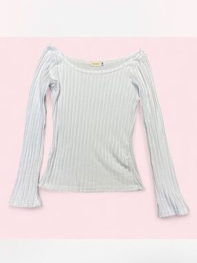 Women’s Ribbed Off-Shoulder Long Sleeve Top - White